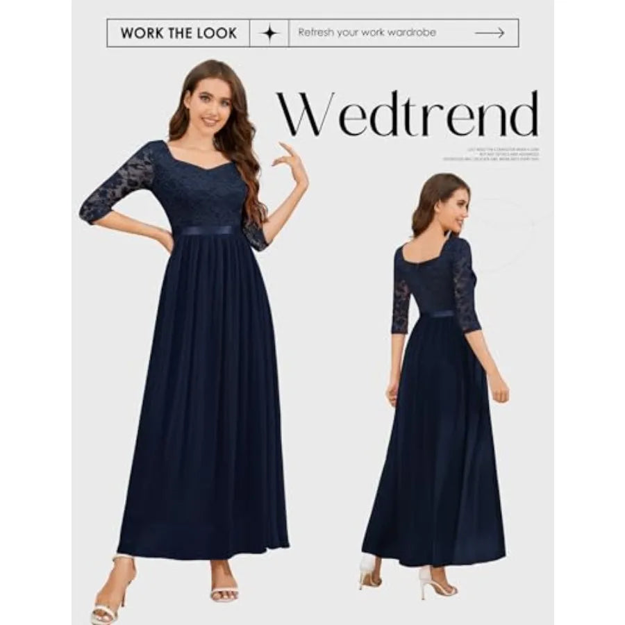 Wedtrend Formal Dresses for Women 3/4 Sleeve Bridesmaid Dress Mother of Bride Dress Maxi Evening Gown Prom Dresses
