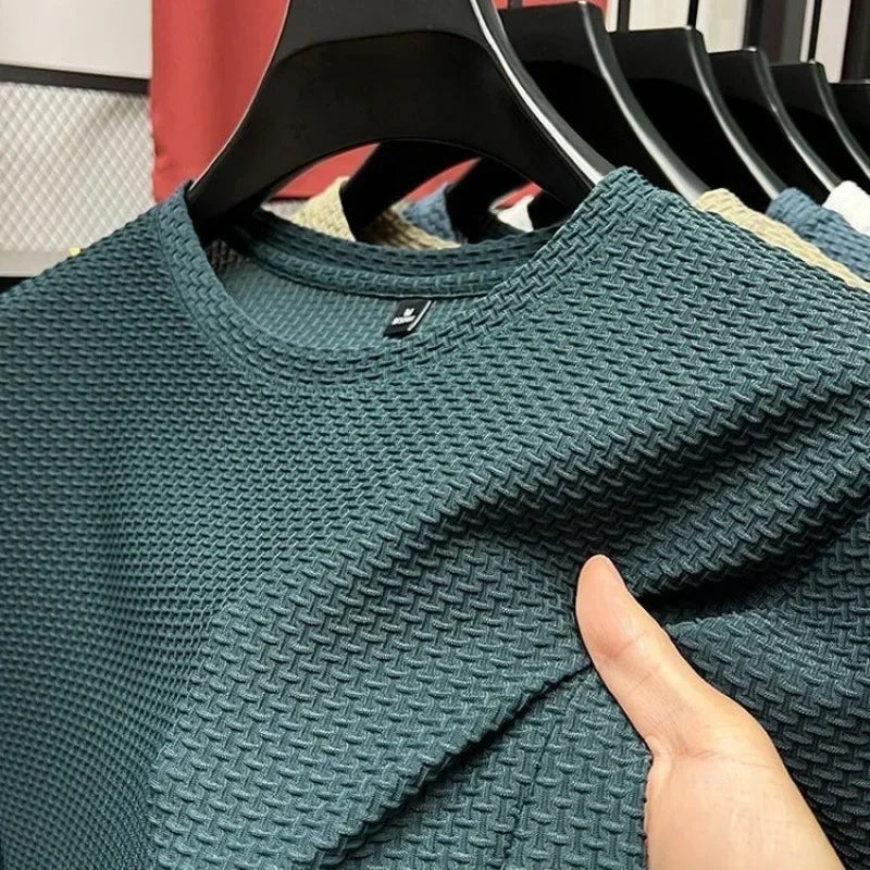 Summer Ice Silk High-End Solid Color High Quality Short Sleeve T Shirts Men's Breathable Fashion T-Shirt Male Brand Clothes