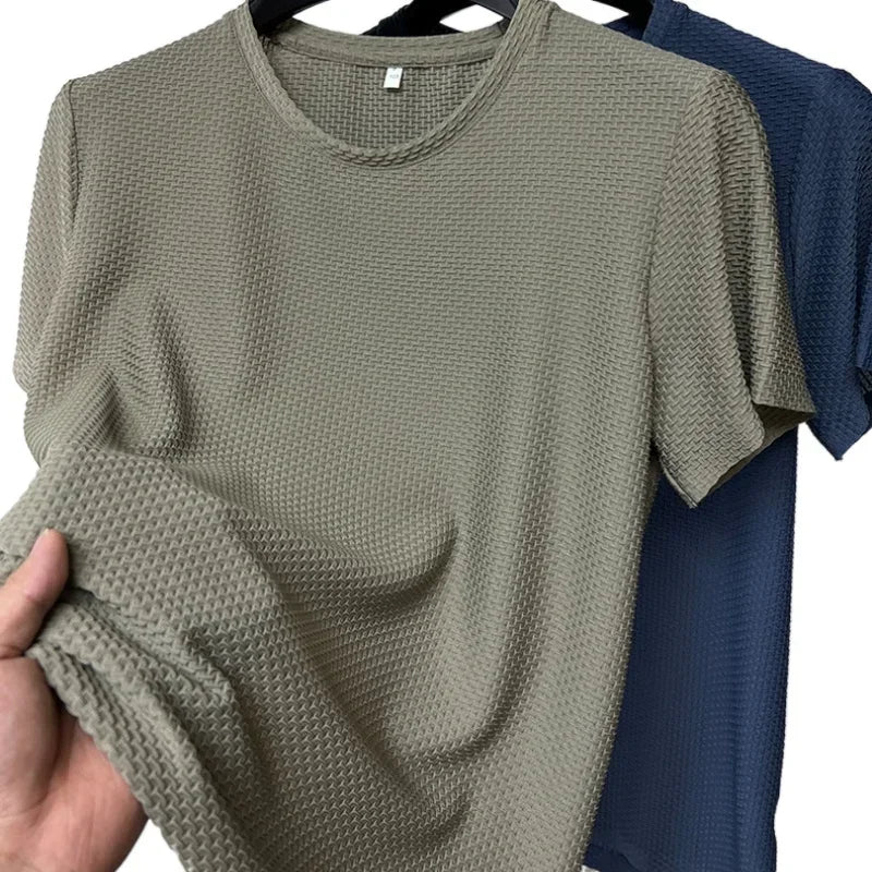 Summer Ice Silk High-End Solid Color High Quality Short Sleeve T Shirts Men's Breathable Fashion T-Shirt Male Brand Clothes