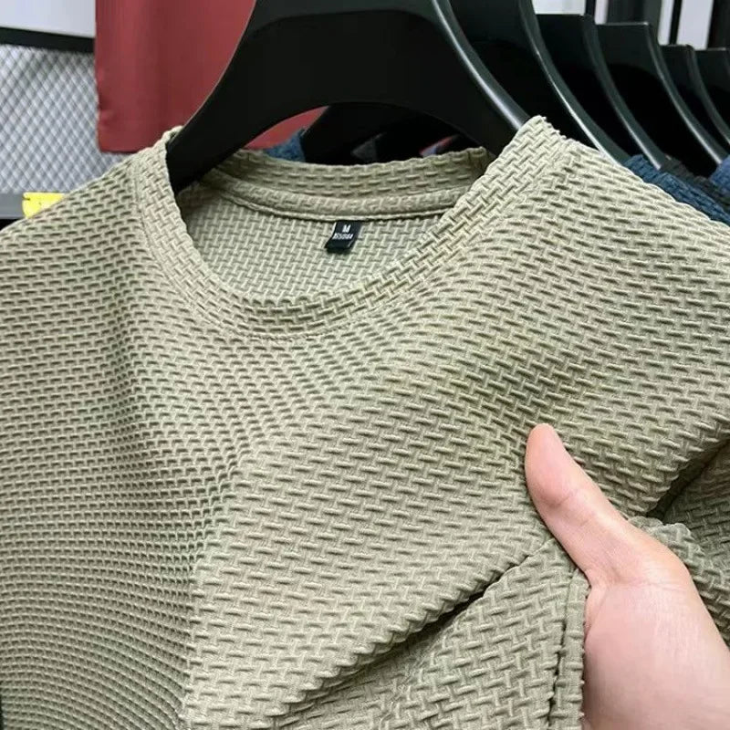 Summer Ice Silk High-End Solid Color High Quality Short Sleeve T Shirts Men's Breathable Fashion T-Shirt Male Brand Clothes