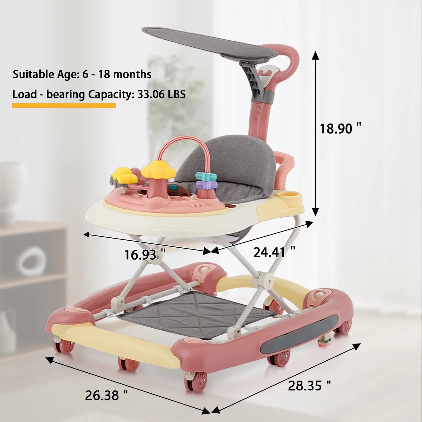 Multifunctional Baby Walker with Music,Lights,Spinning Wheels,Toy Rack,Pusher,Dining Tray For Kids Push Walker Antirollover 2026