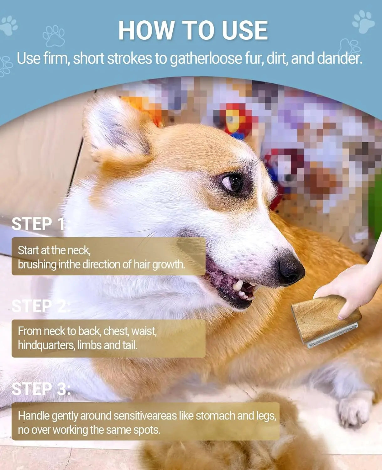 Pet Hair Removal Brush for Dogs & Cats, Reduce Shedding, Grooming Tool for Short & Long Hair, 4.3 Inch