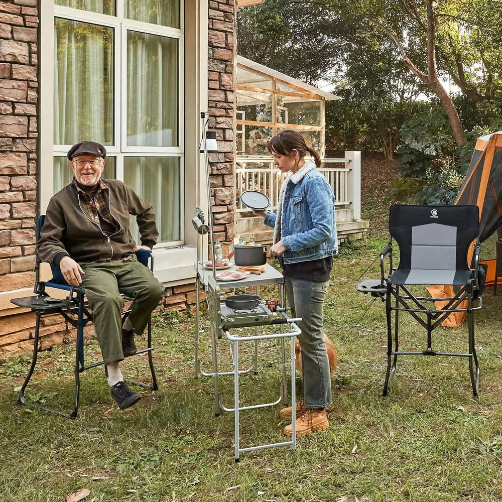 30.7 Tall Portable Camping Chair with Side Table, Ideal for Outdoor Events and Makeup Artists, Supports 350lbs