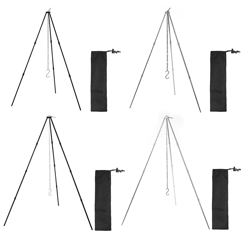 Camping Bonfire Tripod Portable Aluminum Alloy Cooking Pot Frame Tool Stainless Steel Chain Detachable Stand Camping Accessories