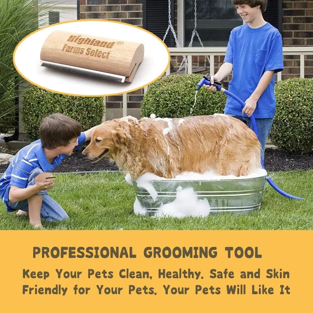 Ergonomic Wood Groom Brush for Dogs, Cats & Horses - Painlessly Remove Shedding Fur & Dirt, 5 Inches