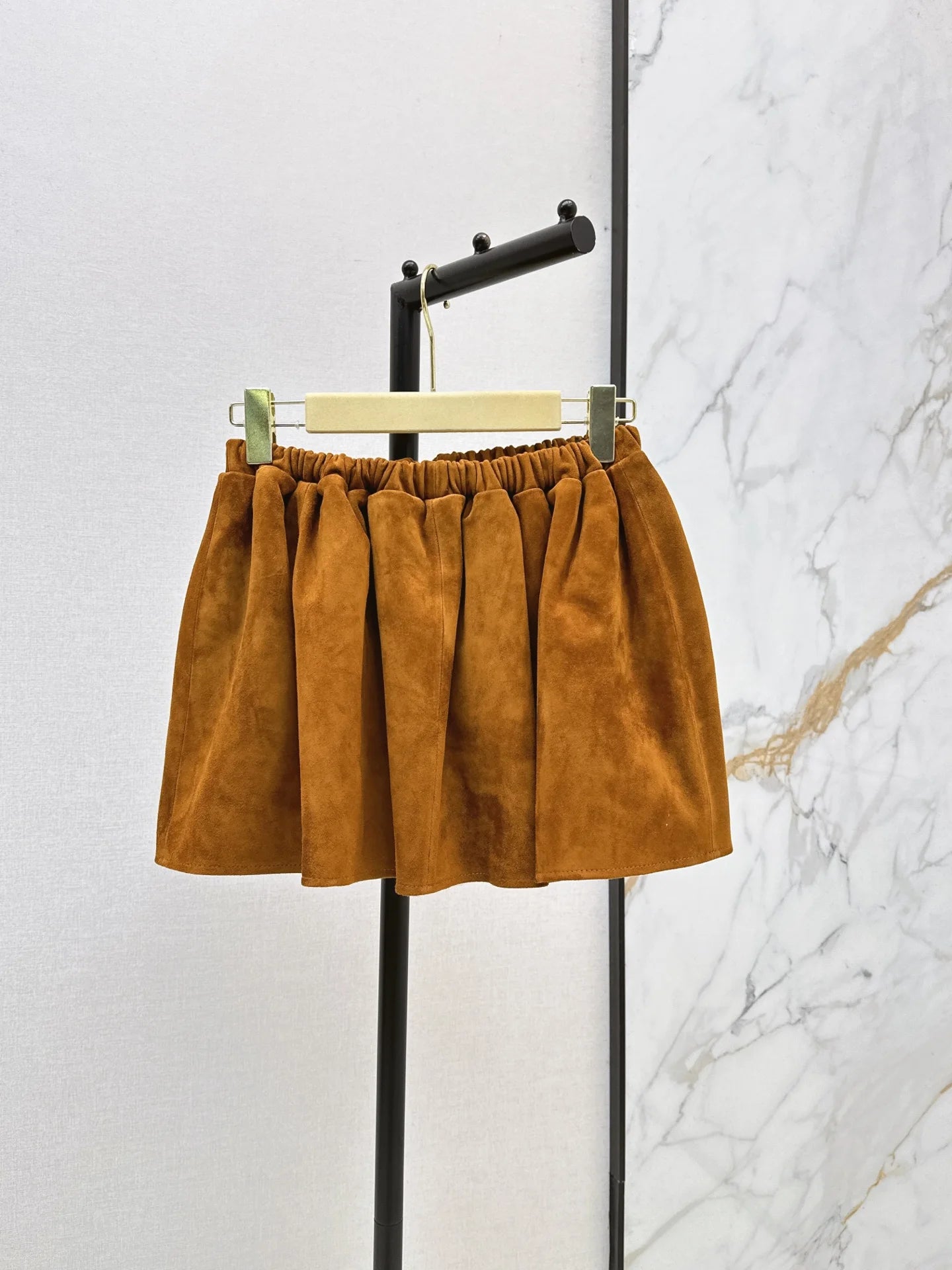 Women's Leather Mini Skirt with Elastic Waist Zipper Solid Color Fashionable Elegant Autumn Winter Style 26702134
