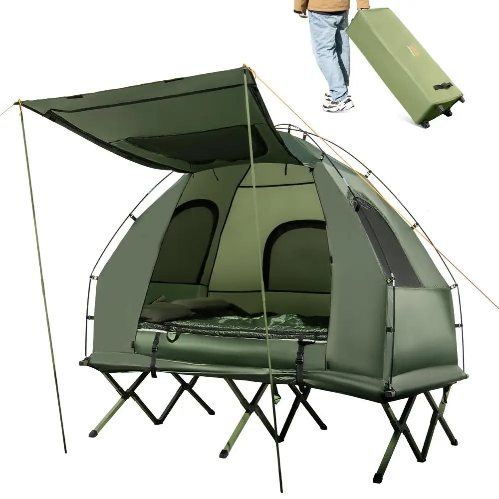 Camping Tent Cot, 5in1 Folding Camping Bed with Air Mattress, Pillow, Sleeping Bag, Waterproof Elevated Tent Shelter, Portable